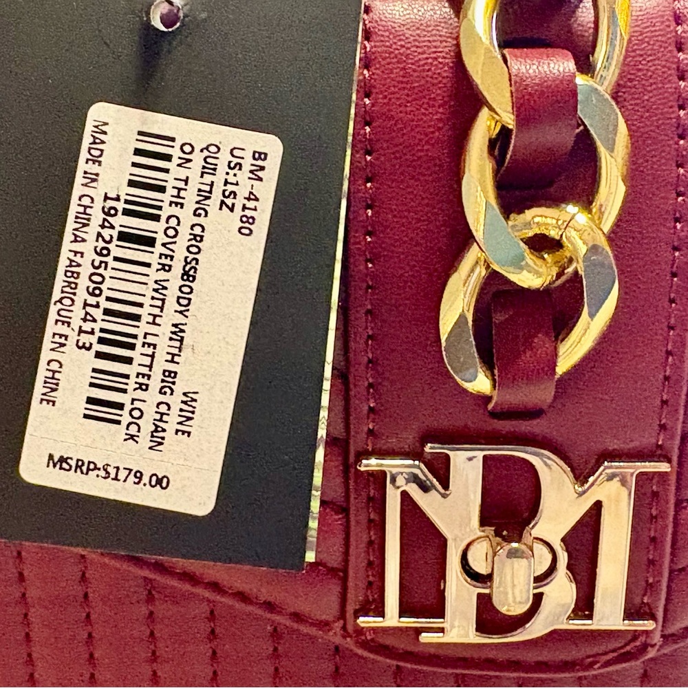 COPY: Badgley Mischka Red Quilted Handbag with Crossbody Strap and Gold Hardware - Picture 3 of 13